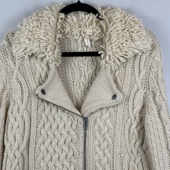 Anthropologie Moto Fringe Cream Cable Knit Cardigan size M - Picture 4 of 11